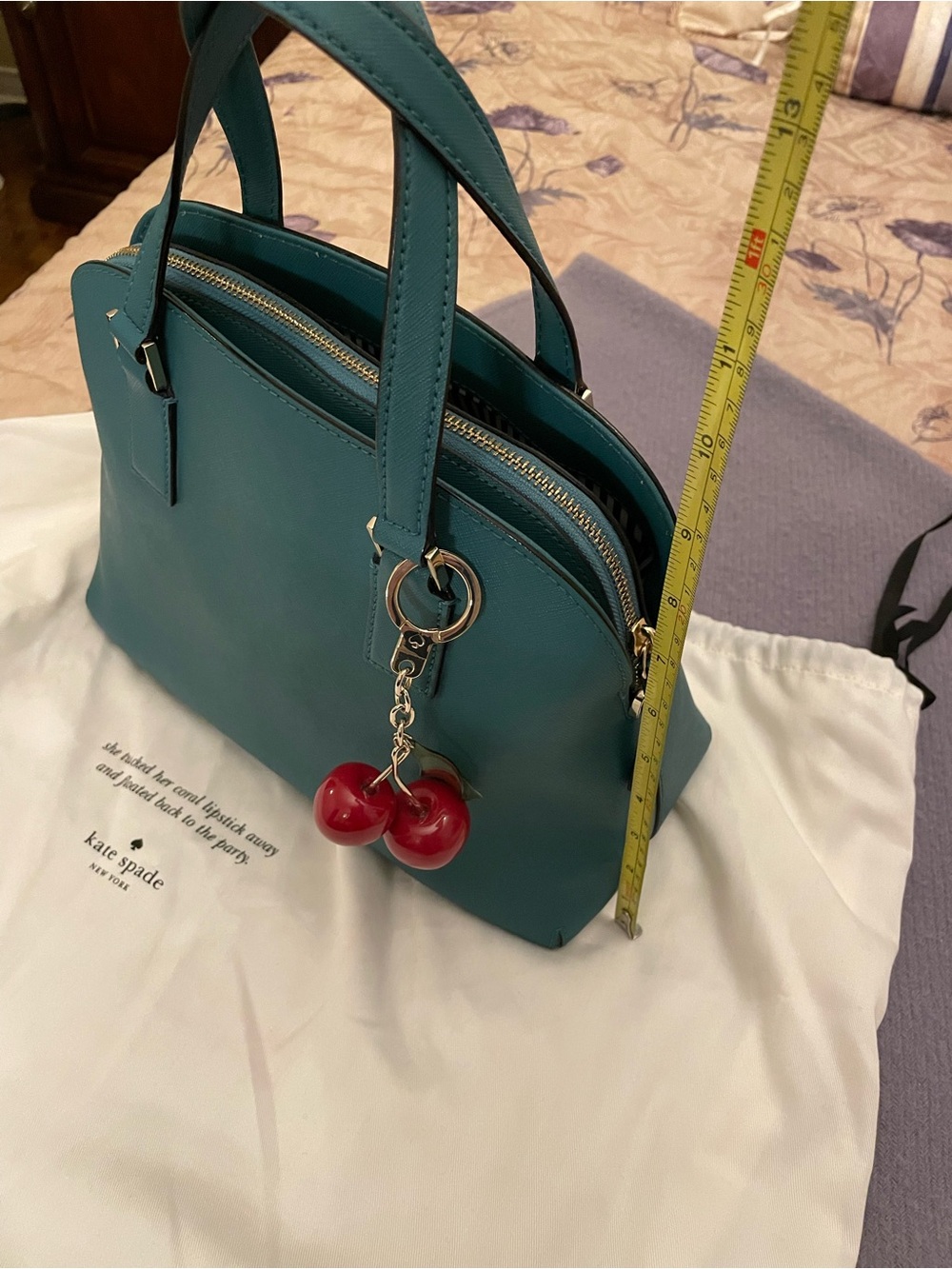 kate spade Teal Dome Satchel with Cherry Charm - Picture 10 of 12
